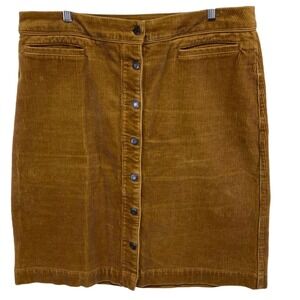 Lands End Corduroy Button Front A Line Skirt Camel Brown Size 16 Stretch